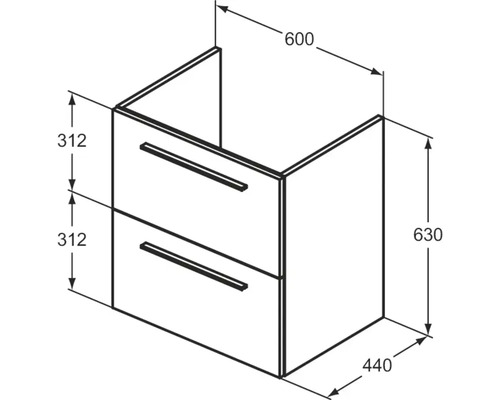 Schéma d''un meuble sous-lavabo avec dimensions