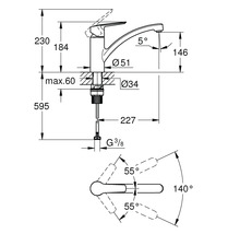 Dessin technique d''un robinet de cuisine avec cotes
