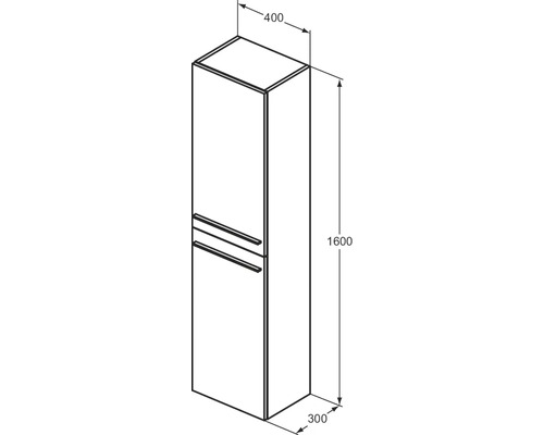 Schéma technique d''une armoire haute de salle de bains mesurant 400 x 300 x 1600 millimètres