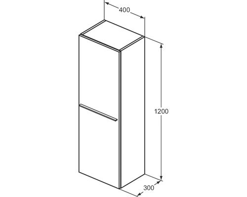Dessin technique d''une armoire haute de salle de bain avec les dimensions 400 x 300 x 1200 millimètres