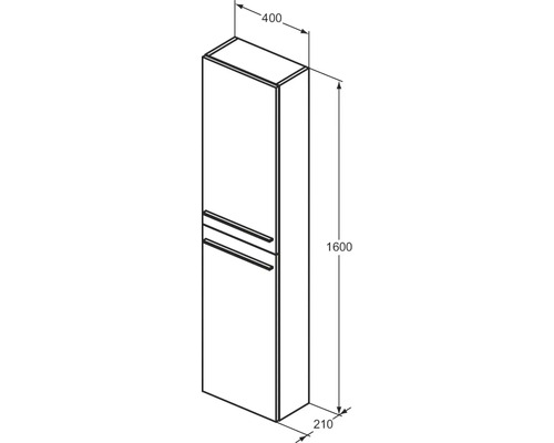 Technische Zeichnung eines Bad-Hochschranks mit den Maßen 1600 x 400 x 210 Millimeter.