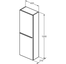 Schéma technique d''une armoire haute de salle de bains mesurant 1200x400x210 mm.