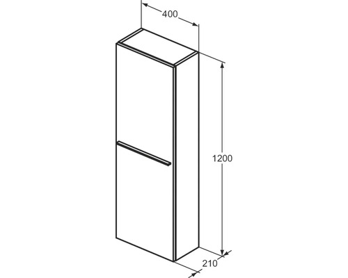Schéma technique d''une armoire haute de salle de bains mesurant 400 x 1200 x 210 mm.