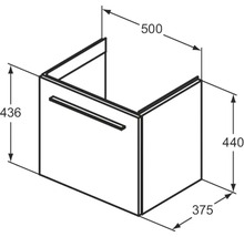 Schéma technique d''un meuble sous-vasque avec dimensions.