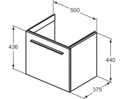 Dessin technique d''un meuble haut suspendu avec les dimensions 500 x 436 x 375 mm