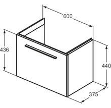 Dessin technique d''un meuble sous-lavabo avec dimensions.