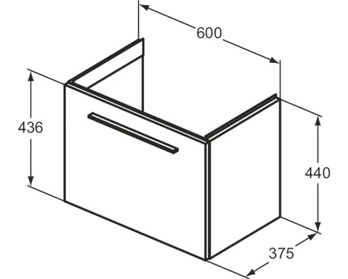 Technische Zeichnung eines Waschbeckenunterschranks mit Maßangaben.