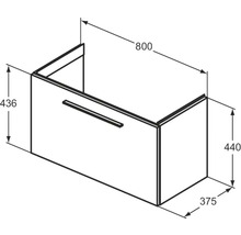Schéma technique d''un meuble sous-lavabo avec dimensions.