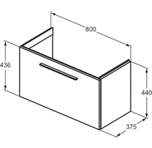 Schéma technique d''un meuble sous-lavabo avec dimensions.