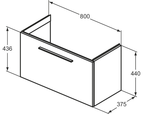 Technische Zeichnung eines Waschtischunterschranks mit Maßangaben.