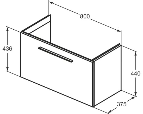 Technische Zeichnung eines Waschtischunterschranks mit Maßangaben
