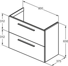 Dessin d''un meuble sous-lavabo avec les dimensions 800 x 630 x 375 mm.