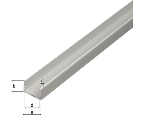 Profilé en U en aluminium avec indications de dimensions