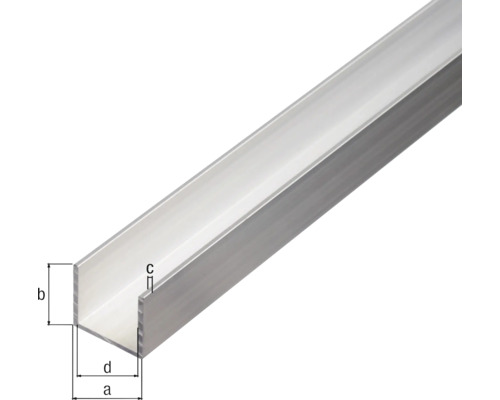 Profilé en U en aluminium avec indications de dimension