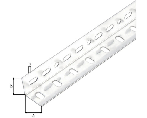 Cornière perforée avec dimensions a, b et c