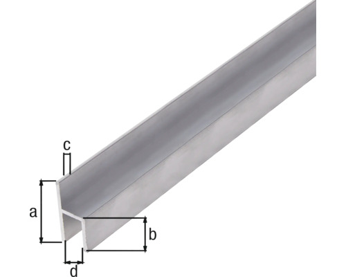 Aluminiumprofil mit den Kennzeichnungen a, b, c und d zur Darstellung der Abmessungen