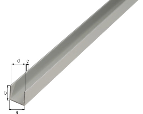U-Profil aus Metall mit Massangaben