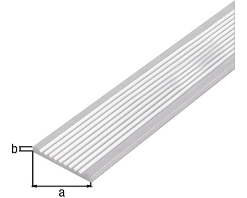 Profilé de bordure d''escalier en aluminium avec rainures et indications de dimensions