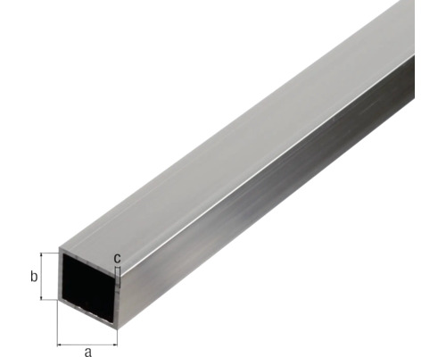 Tube carré en aluminium en coupe avec indication des dimensions