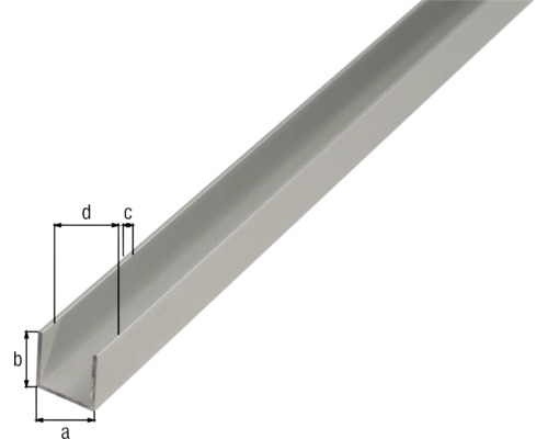 U-Profil aus Aluminium mit Dimensionsangaben