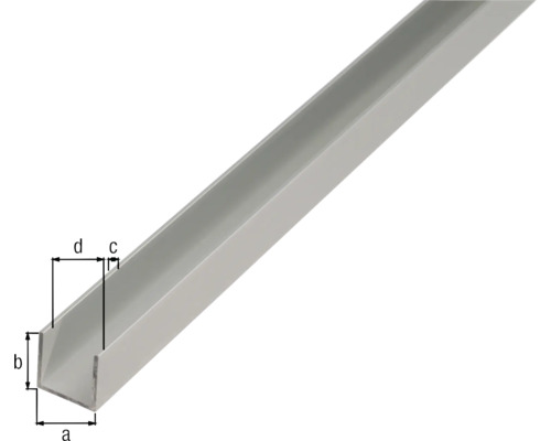 U-Profil aus Metall mit Massangaben