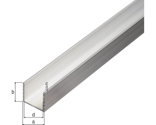 Profilé en U en aluminium avec indication des dimensions