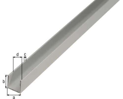 U-Profil aus Metall mit Maßangaben
