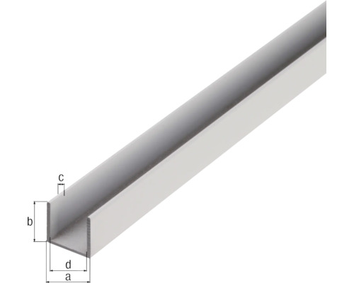 Profilé en U métallique avec indications de dimensions