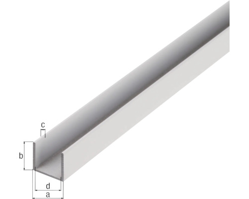 Profilé en U en aluminium avec indications de dimension