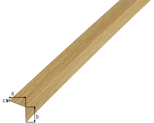 Holz Winkelleiste mit Maßangaben a, b und c.