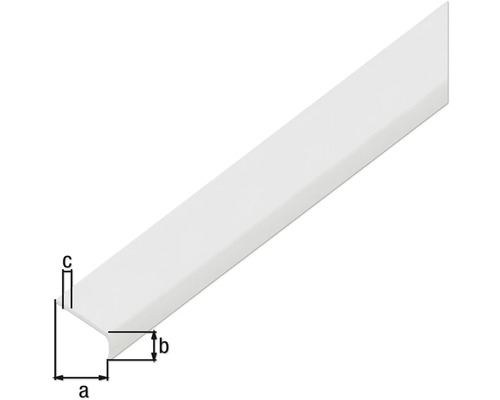 Profilé d''angle en plastique avec les dimensions a, b et c.