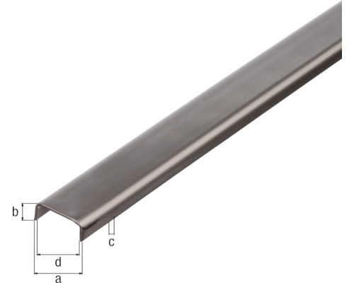 Profilé en U métallique avec indications de dimensions