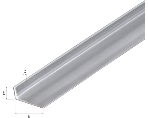 Winkelprofil aus Metall mit Maßangaben a, b, c.
