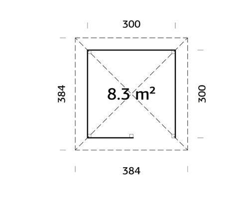 Plan avec une surface de 8.3 mètres carrés et des dimensions de 300 sur 384 centimètres.