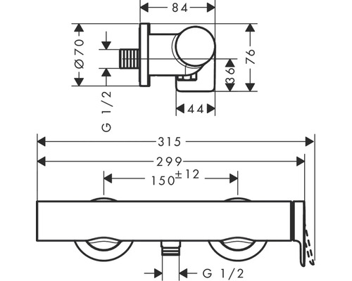 Technische Zeichnung mit Maßangaben