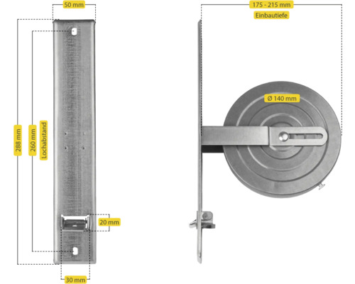 Dimensions d''un support de volet roulant pour montage mural