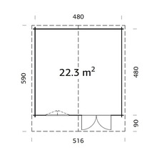 Grundriss des Gartenhauses mit Flächenangabe und Maßen