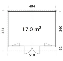 Plan d''un abri de jardin avec indication de surface de 17 mètres carrés