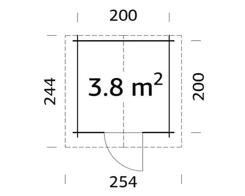 Grundrisszeichnung mit einer Fläche von 3,8 Quadratmetern