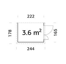 Grundriss mit Abmessungen: 178, 222, 244 und 165, Fläche 3.6 Quadratmeter