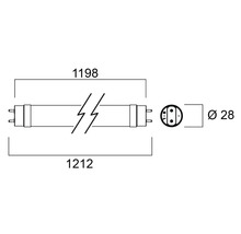 Schéma technique d''un tube fluorescent avec indications de dimensions