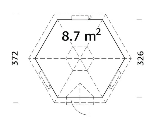 Grundriss eines Gartenhauses mit einer Fläche von 8,7 Quadratmetern