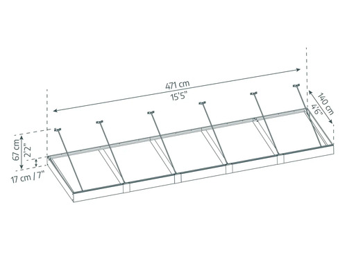 Dessin technique d''un toit de terrasse avec indications de dimensions