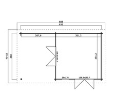 Grundrisszeichnung eines Gartenhauses mit Maßangaben