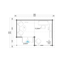 Grundriss eines Gartenhauses mit Abmessungen