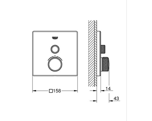 Schéma technique d''un thermostat Grohe avec dimensions