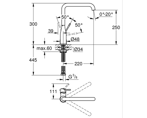 Dessin technique d''un robinet avec dimensions