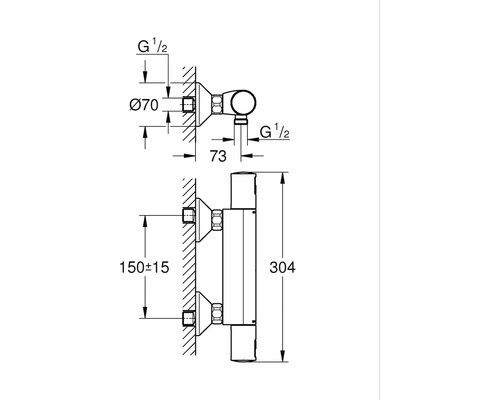 Schéma technique d''un raccord de radiateur avec indications de dimension