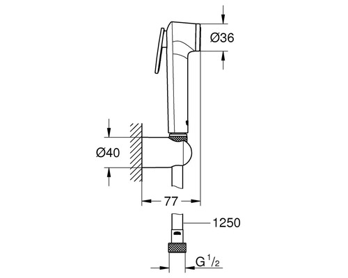 Dessin technique d''une douchette avec indications de dimensions