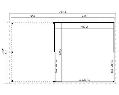 Grundrisszeichnung mit Massangaben
